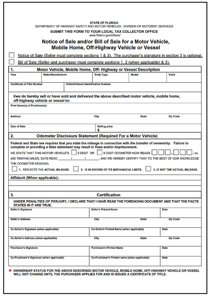 Bill Of Sale Florida