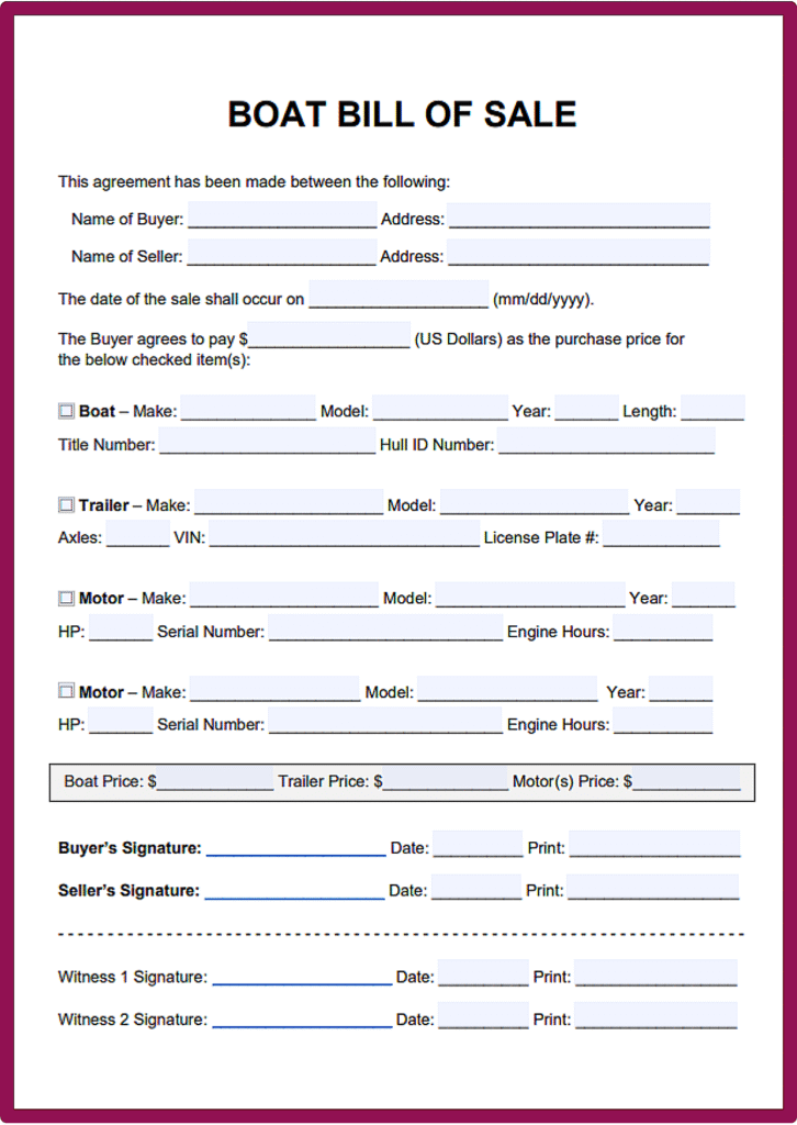 Bill of Sale for Boat and Trailer in Florida​