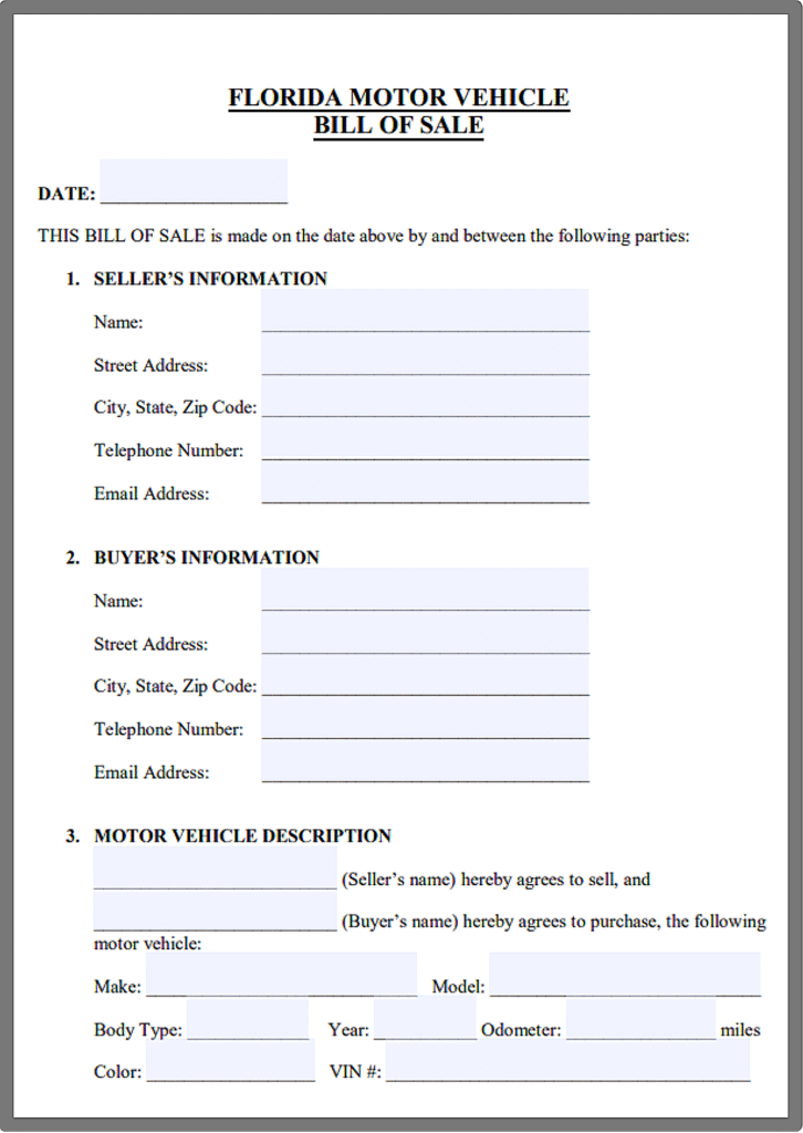 Blank Bill of Sale for Boat Florida​