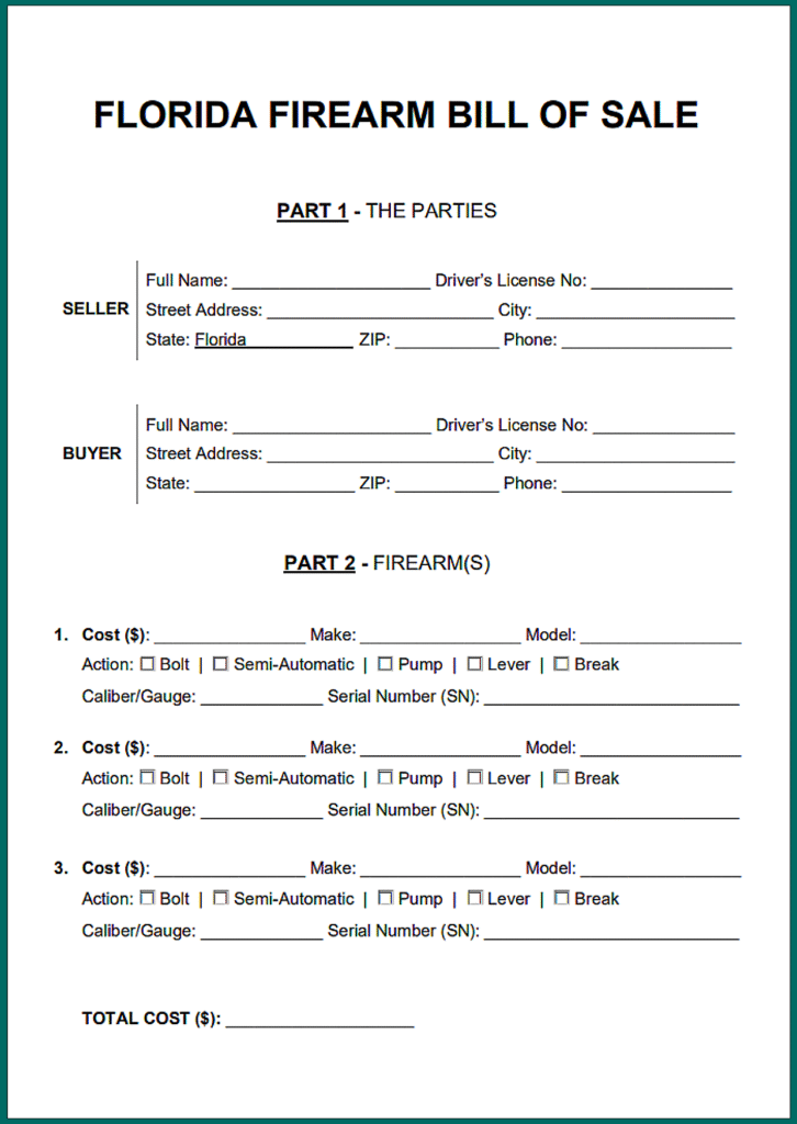 Firearm Bill of Sale Florida PDF