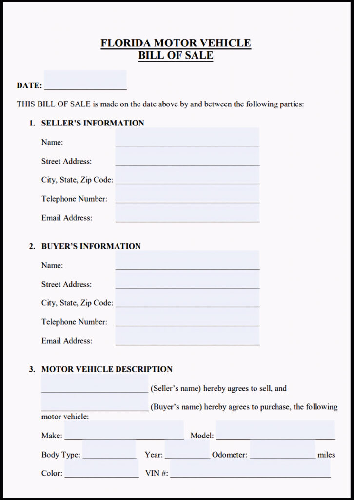 Florida Bill of Sale Vehicle PDF​