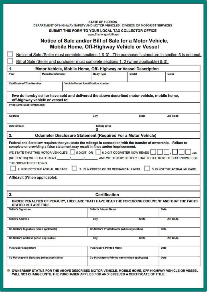 Florida DMV Bill of Sale PDF