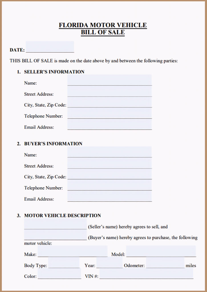 Florida DMV Vehicle Bill of Sale​