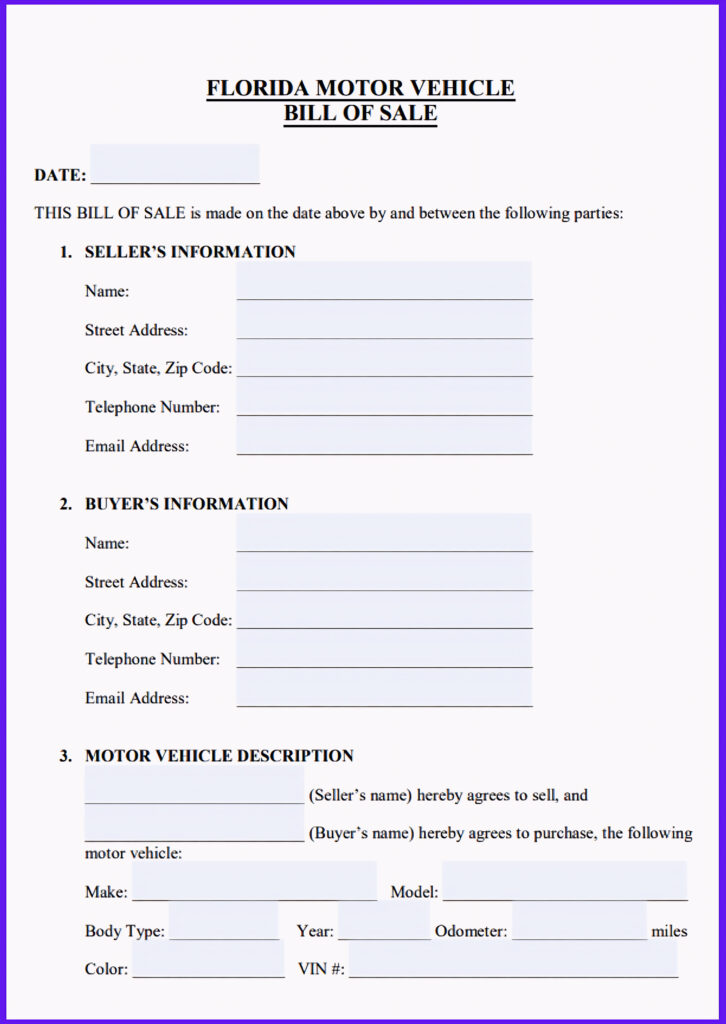 Florida Vehicle Bill of Sale Sample​