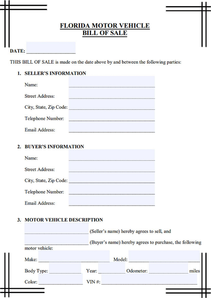 Florida Bill of Sale Word