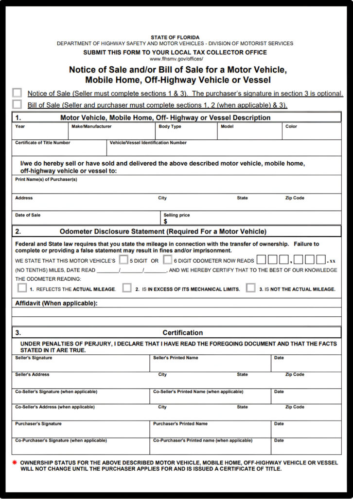 Florida DMV Bill of Sale