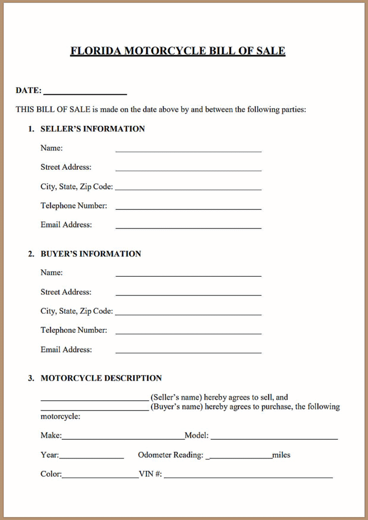 Motorcycle Bill of Sale Florida