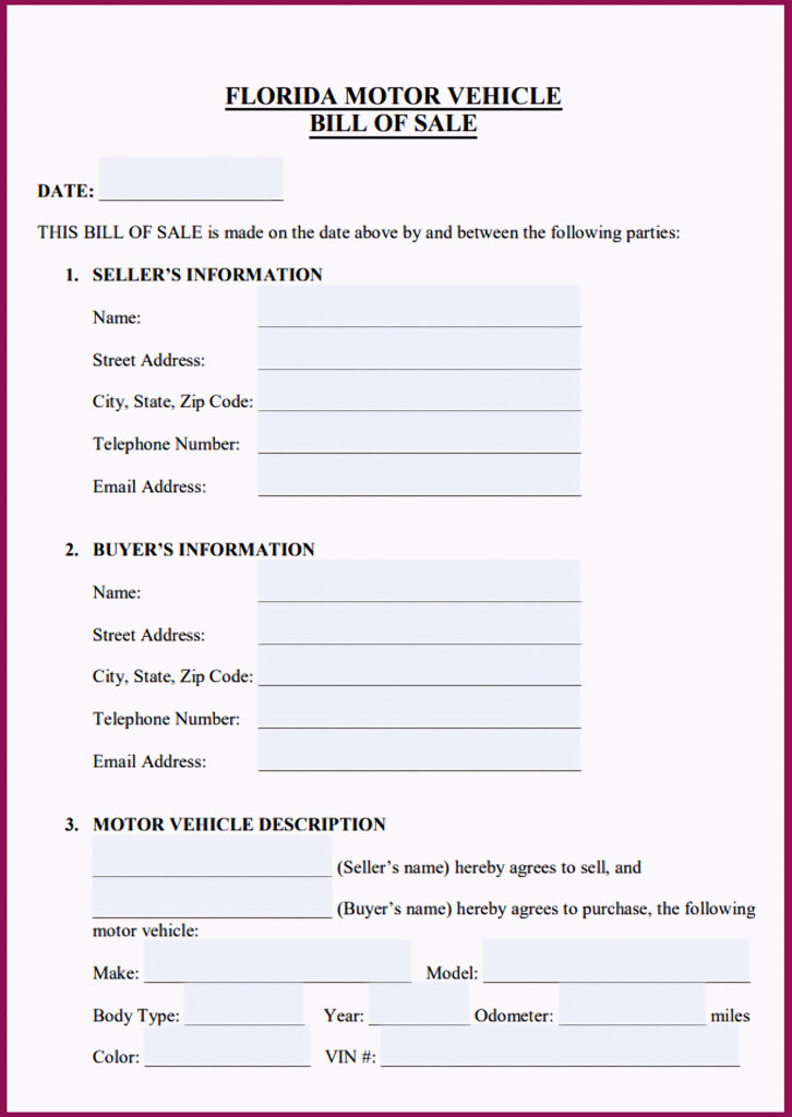Printable Florida Vehicle Bill of Sale