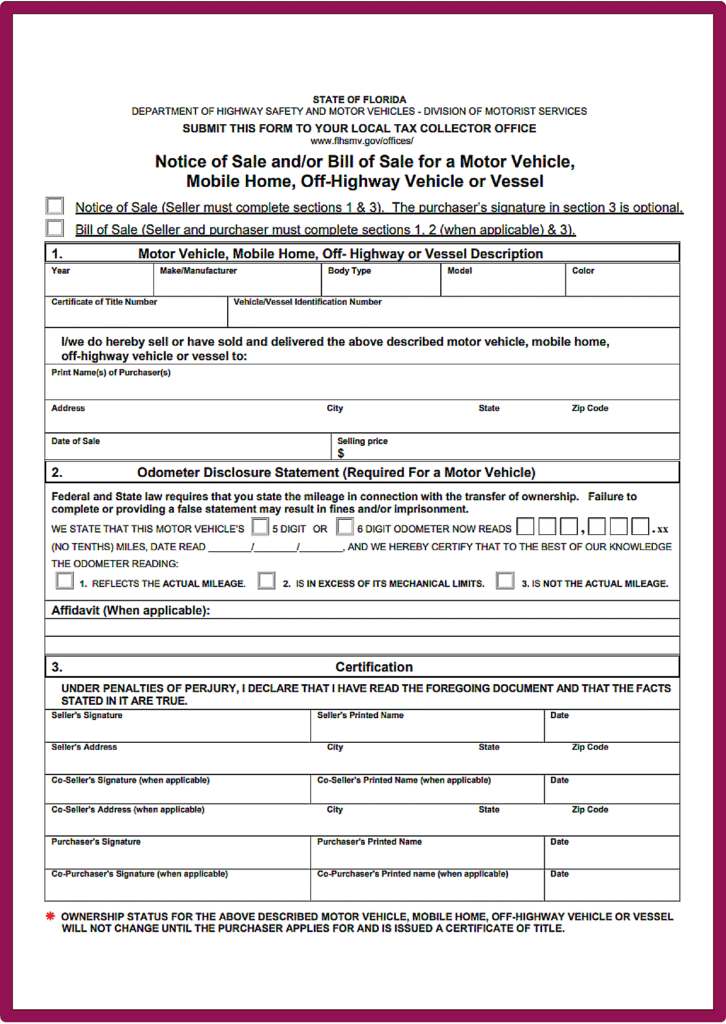 Printable Simple Bill of Sale Florida​