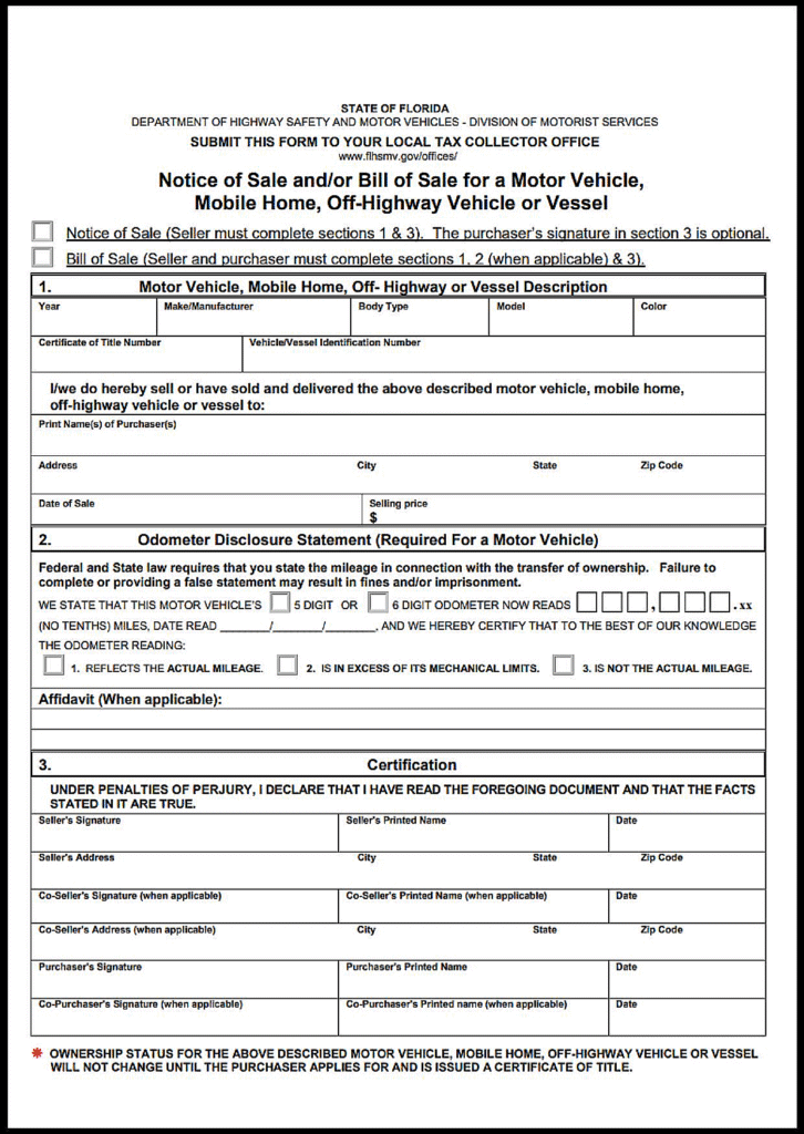 State of Florida Bill of Sale PDF